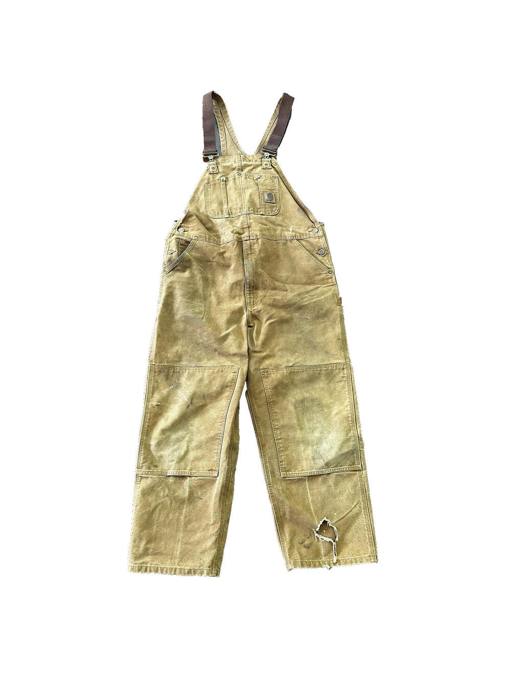 Carhartt DKB Double Knee Duck Unlined Bib Work Tan Brown Overalls 40x27 VTG
